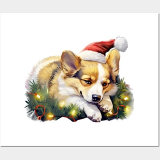 Lazy Corgi Dog at Christmas Posters and Art